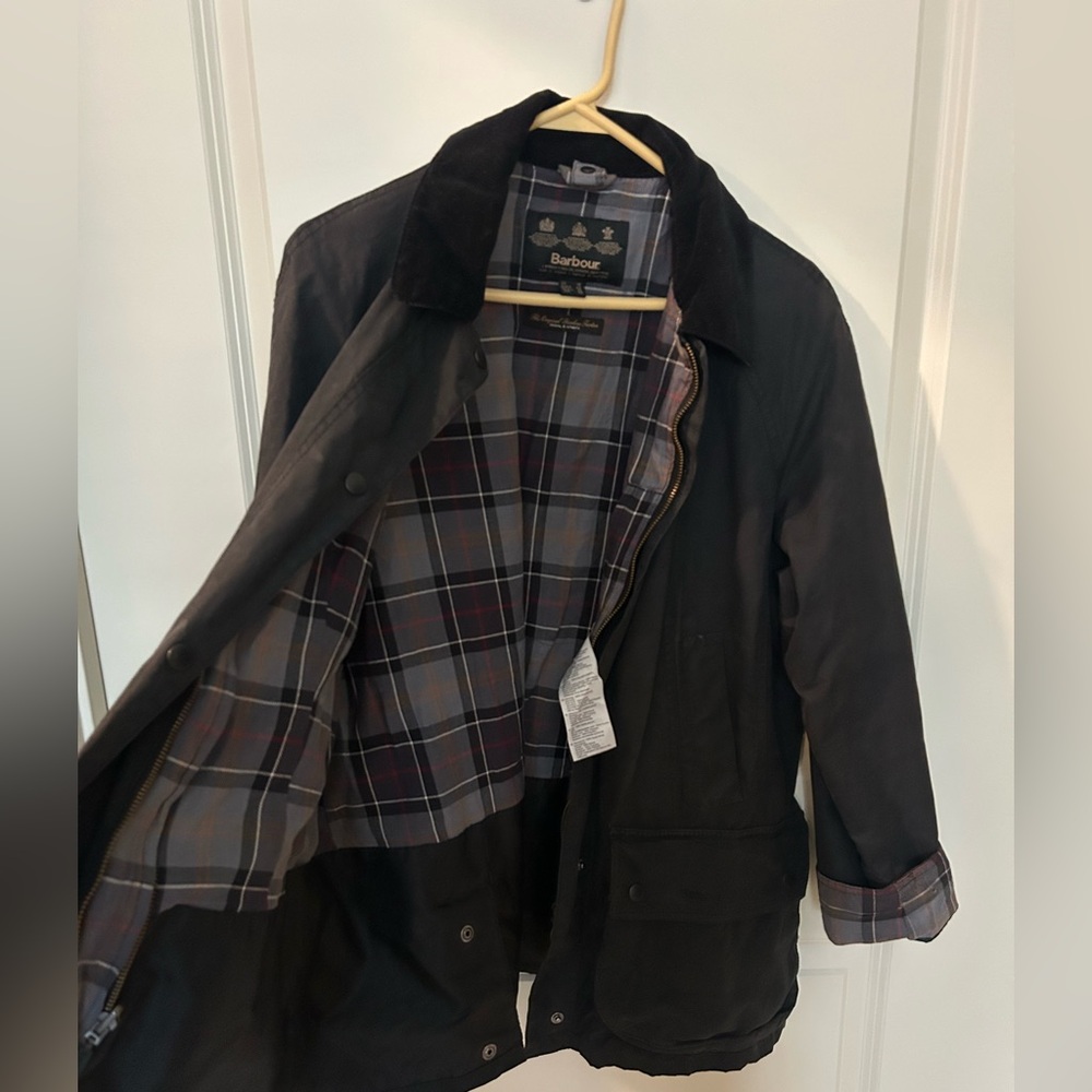 Barbour size 14 US Black Wax Beadnell Jacket Classic Plaid Tartan Lining Barn - Picture 5 of 8